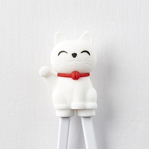 Maneki Trainer Chopsticks Lucky Cat in White