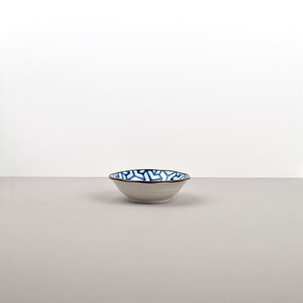 Sauce Dish 11cm Indigo Ikat Herringbone Design - Made In Japan | Japanese Tableware
