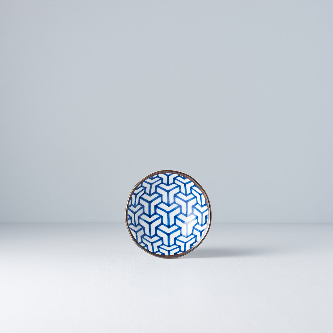 Sauce Dish 11cm Indigo Ikat Herringbone Design - Made In Japan | Japanese Tableware