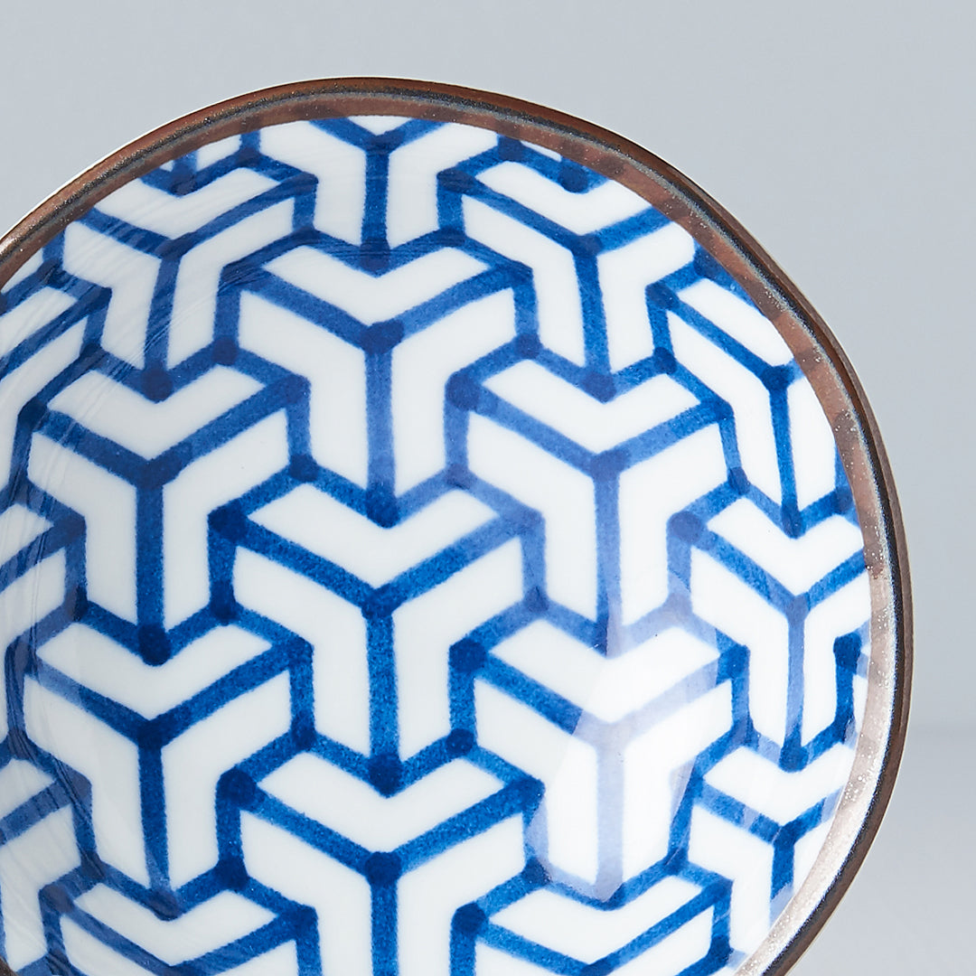 Sauce Dish 11cm Indigo Ikat Herringbone Design - Made In Japan | Japanese Tableware