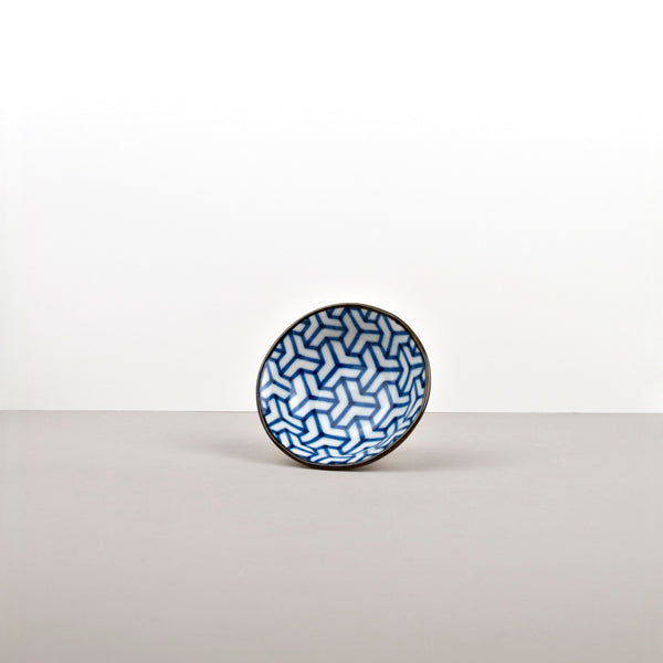Sauce Dish 11cm Indigo Ikat Herringbone Design - Made In Japan | Japanese Tableware