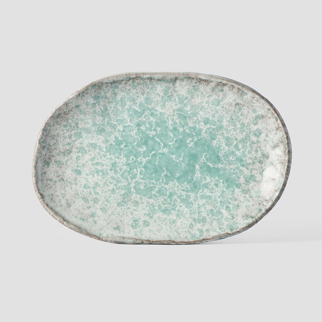Plate Oval 17x11cm Aqua Splash Glaze - Made In Japan | Japanese Tableware