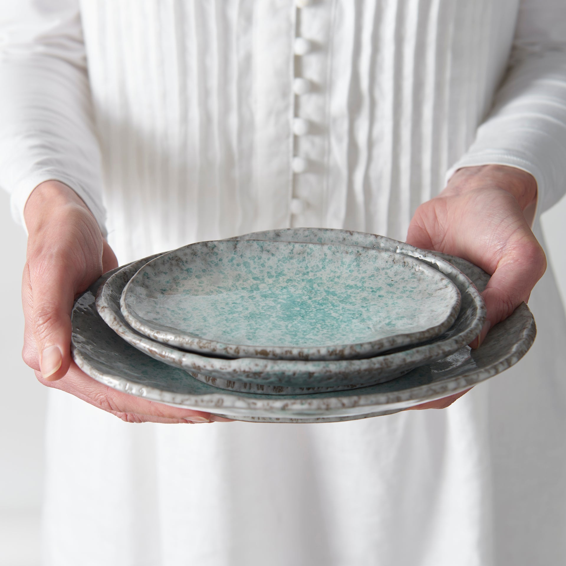 Plate Oval 20x14cm Aqua Splash Glaze - Made In Japan | Japanese Tableware
