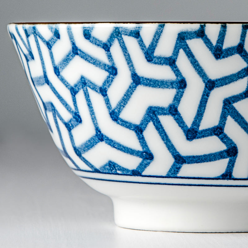 Bowl 13cm Indigo Ikat Herringbone Design - Made In Japan | Japanese Tableware