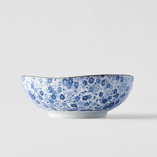 Bowl Organic 16.5cm Blue Daisy Design - Made In Japan | Japanese Tableware