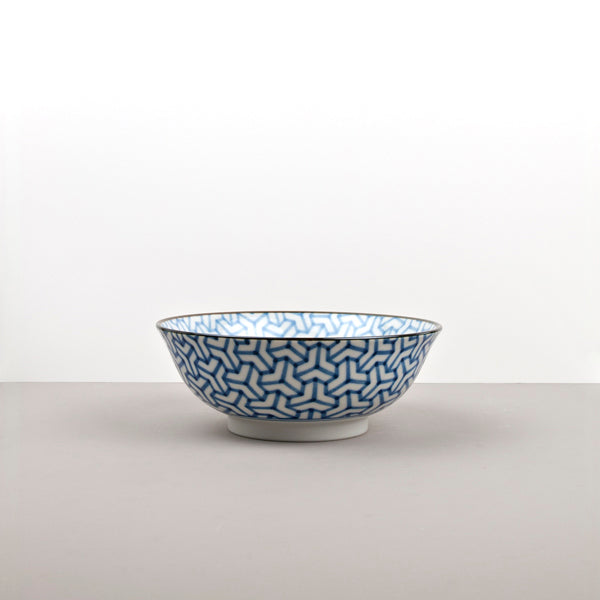 Bowl 19cm Indigo Ikat Herringbone Design - Made In Japan | Japanese Tableware