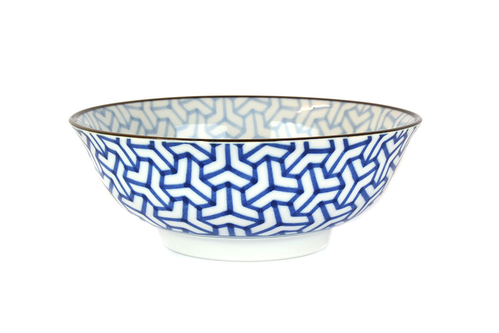 Bowl 19cm Indigo Ikat Herringbone Design - Made In Japan | Japanese Tableware