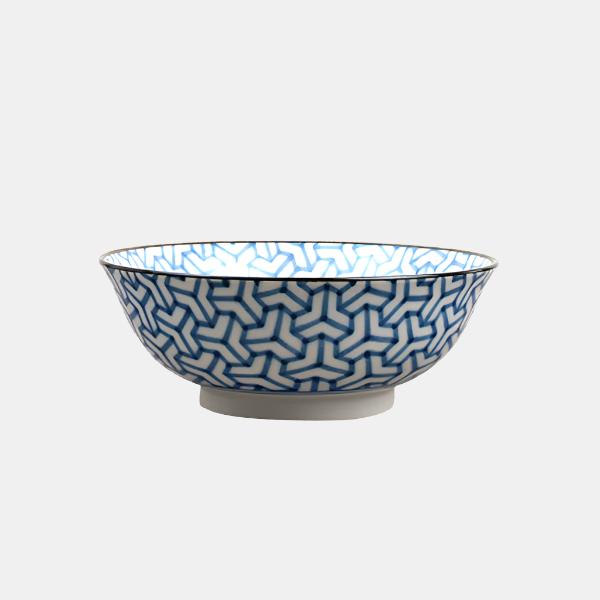 Bowl 19cm Indigo Ikat Herringbone Design - Made In Japan | Japanese Tableware