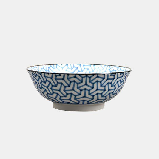 Bowl 19cm Indigo Ikat Herringbone Design - Made In Japan | Japanese Tableware