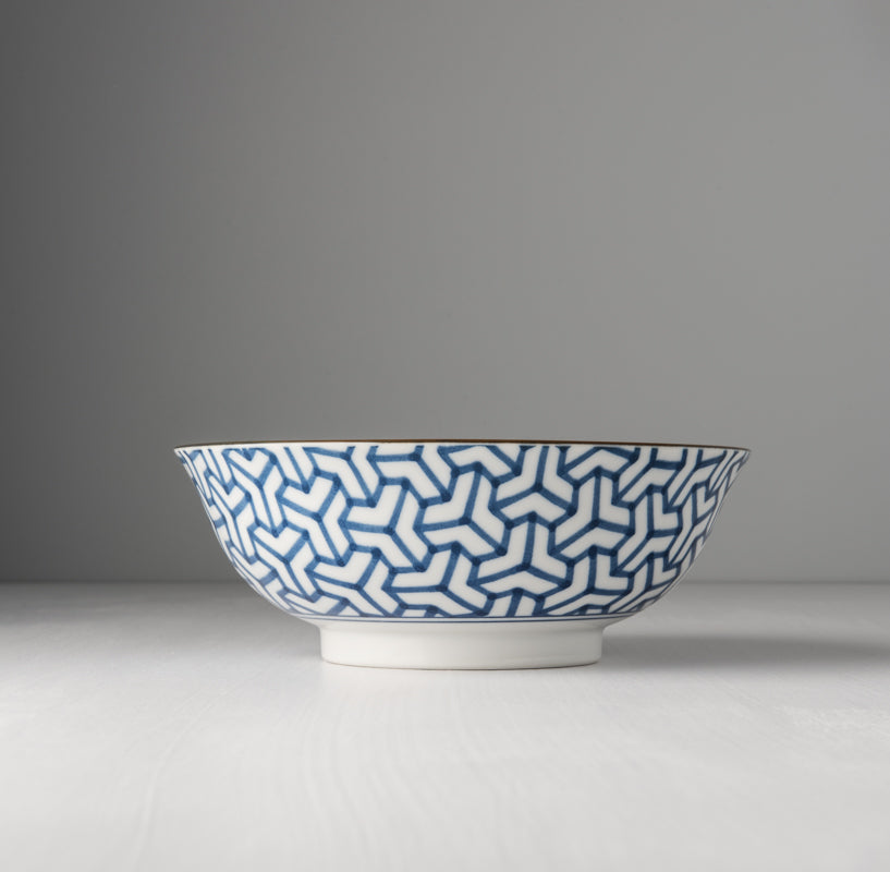 Bowl 19cm Indigo Ikat Herringbone Design - Made In Japan | Japanese Tableware