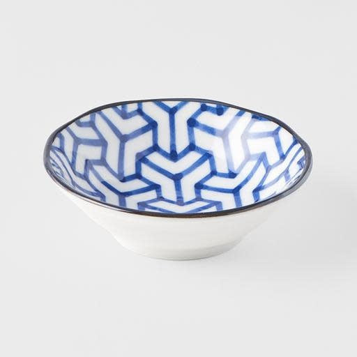 Sauce Dish 11cm Indigo Ikat Herringbone Design - Made In Japan | Japanese Tableware