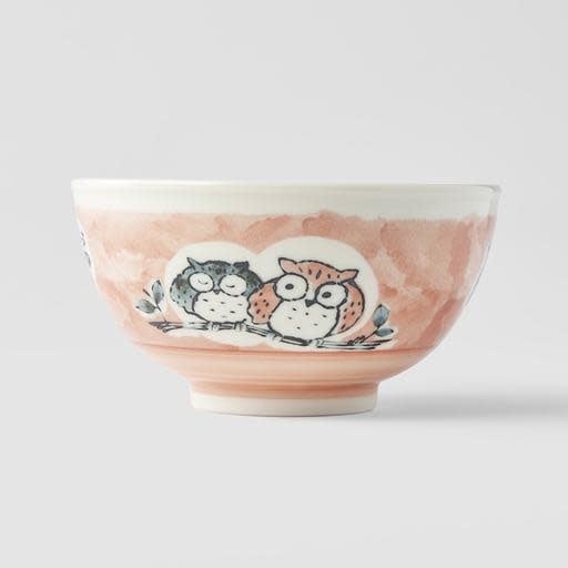 16cm ceramic kids bowl pink owl design side view profile