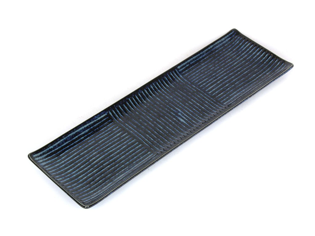 Plate Rectangular 33x10cm Lines Dark Blue Glaze - Made In Japan | Japanese Tableware