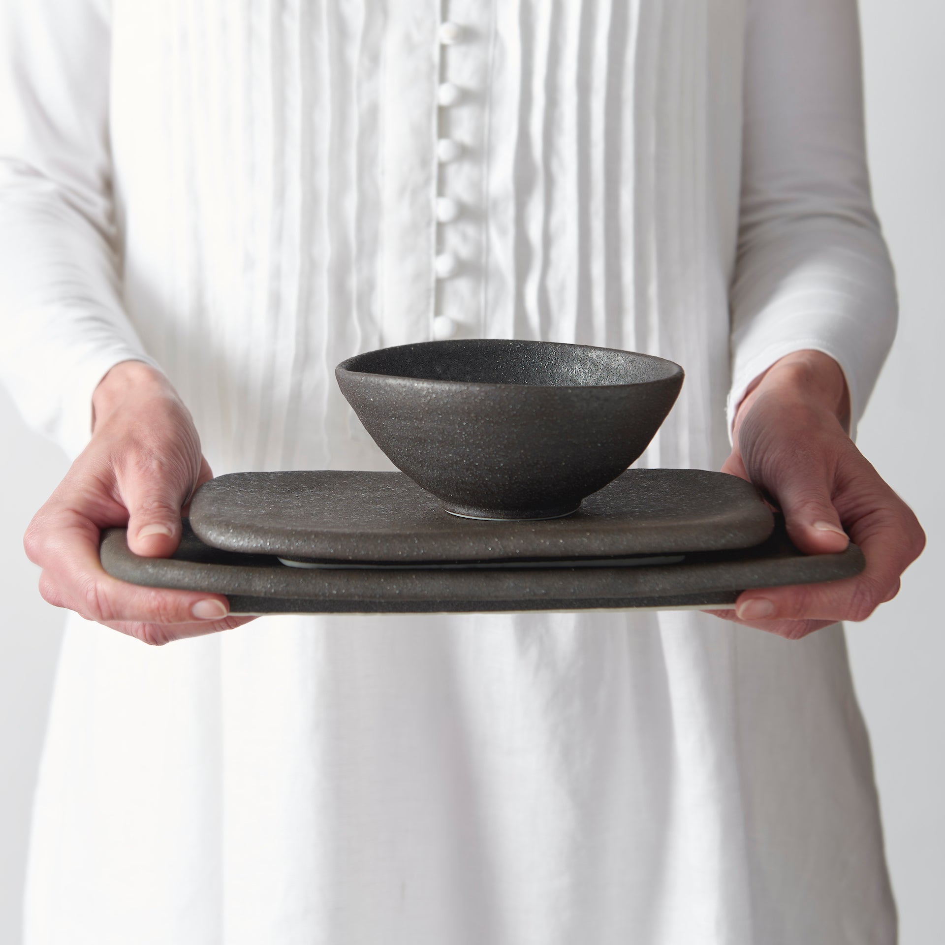Plate Rectangular 22x13cm Stone Slab Matte Black Glaze - Made In Japan | Japanese Tableware