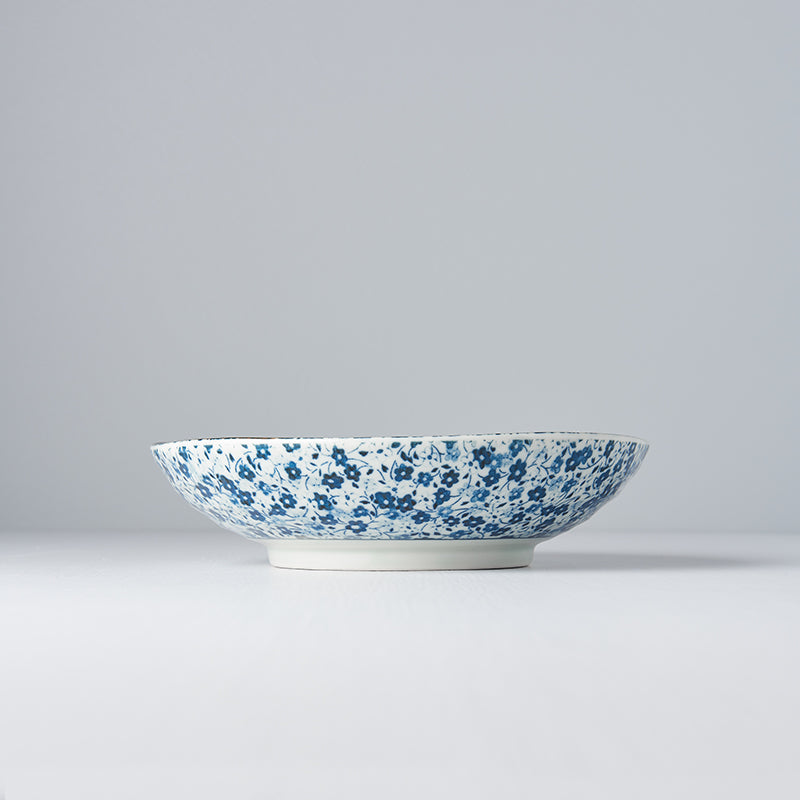 Pasta Bowl 21cm Blue Daisy Design - Made In Japan | Japanese Tableware
