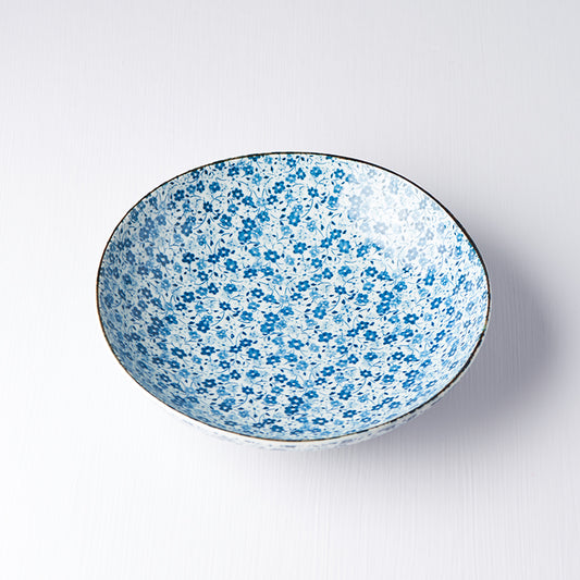 Pasta Bowl 21cm Blue Daisy Design - Made In Japan | Japanese Tableware