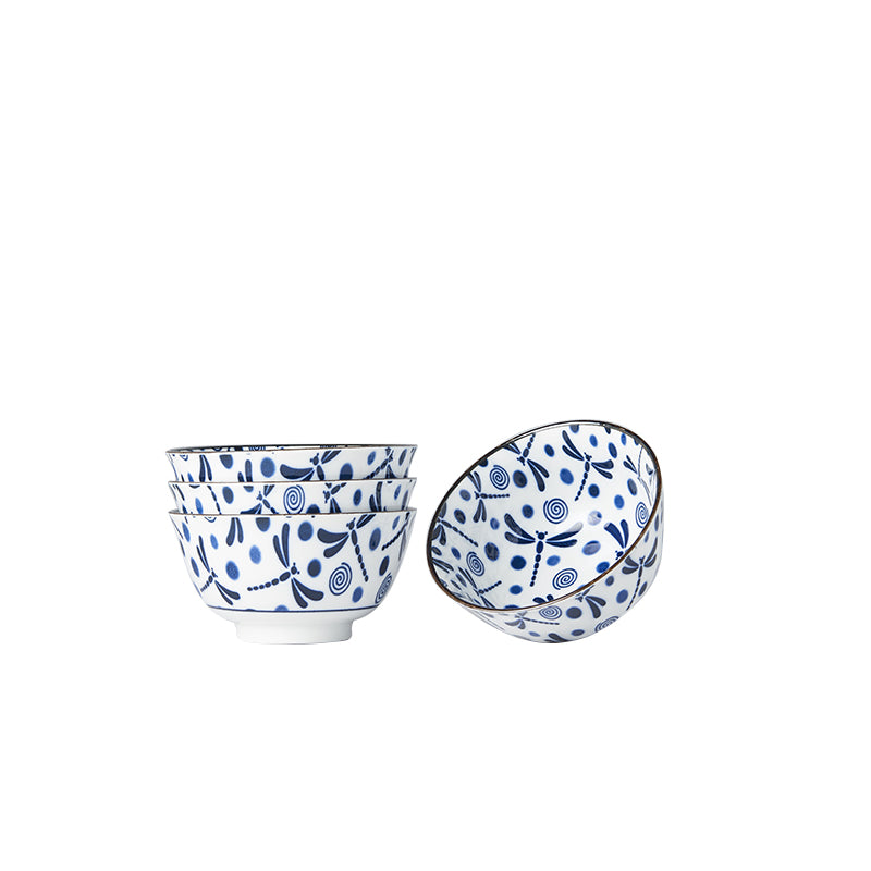 Bowl Set 2pcs Blue Dragonfly Design - Made In Japan | Japanese Tableware