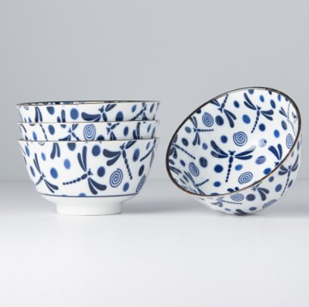 Bowl Set 2pcs Blue Dragonfly Design - Made In Japan | Japanese Tableware