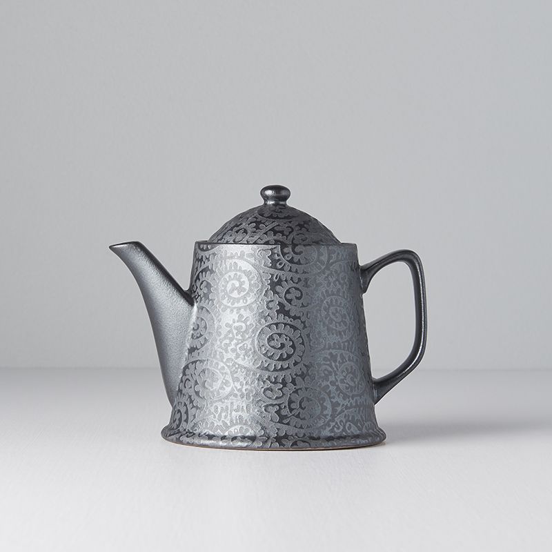 Teapot with Strainer 400ml Black Scroll Glaze - Made In Japan | Japanese Tableware