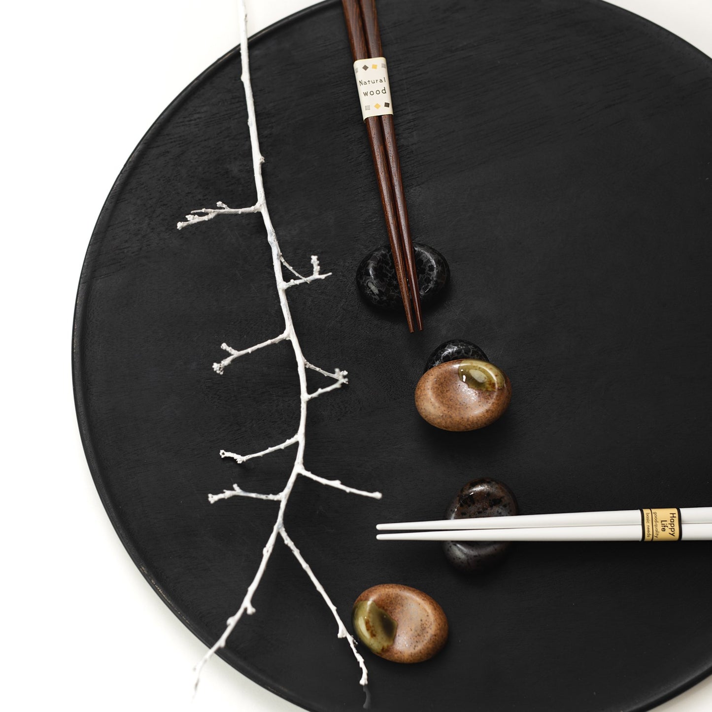 Chopsticks Rest Pebble Brown with Green Splash