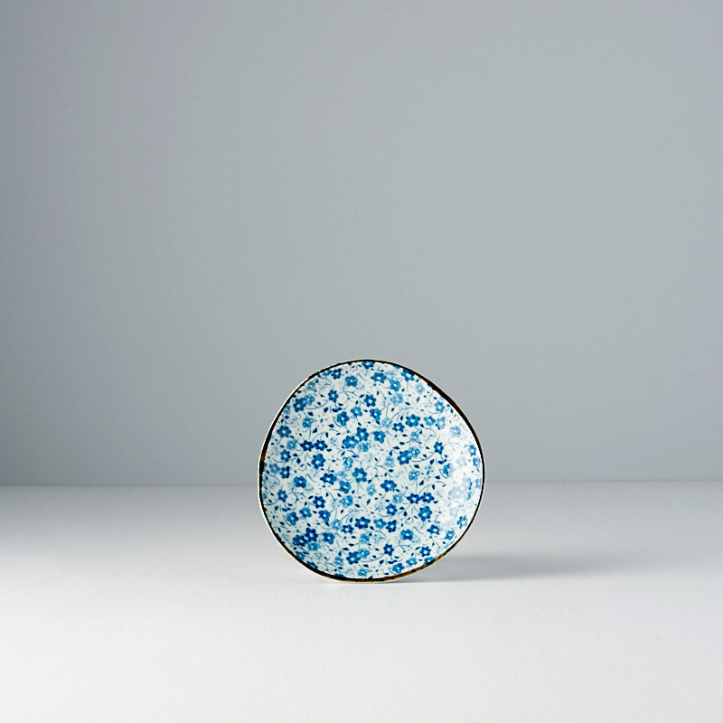 Saucer Organic Shape 12cm Blue Daisy Design - Made In Japan | Japanese Tableware