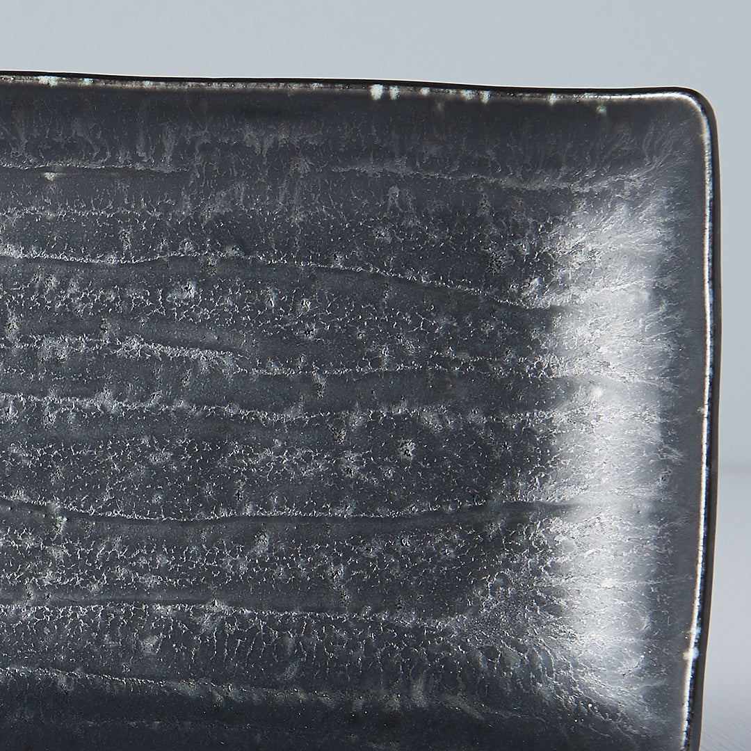 Plate Ibushi Rectangular 26.5cm Black Glaze - Made In Japan | Japanese Tableware