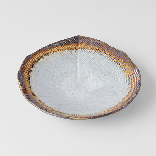 Bowl Leaf Shaped 23cm Akane Grey Glaze