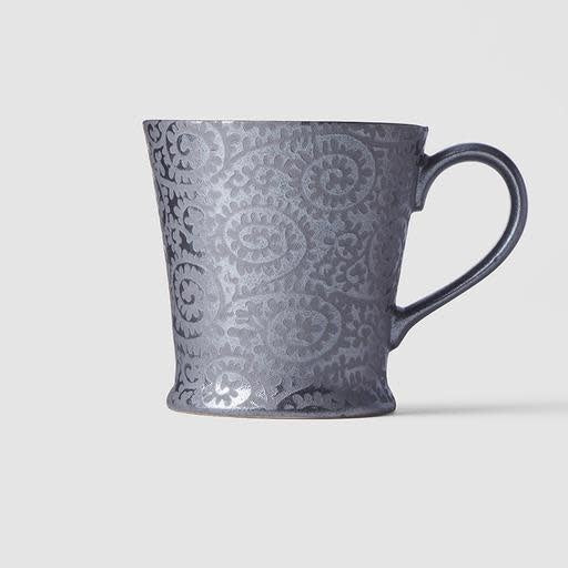 Mug 200ml Black Scroll Design - Made In Japan | Japanese Tableware
