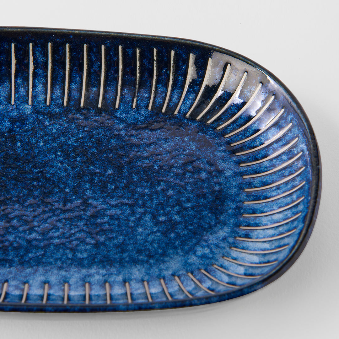 Plate Oval 19cm Ridged Indigo Glaze