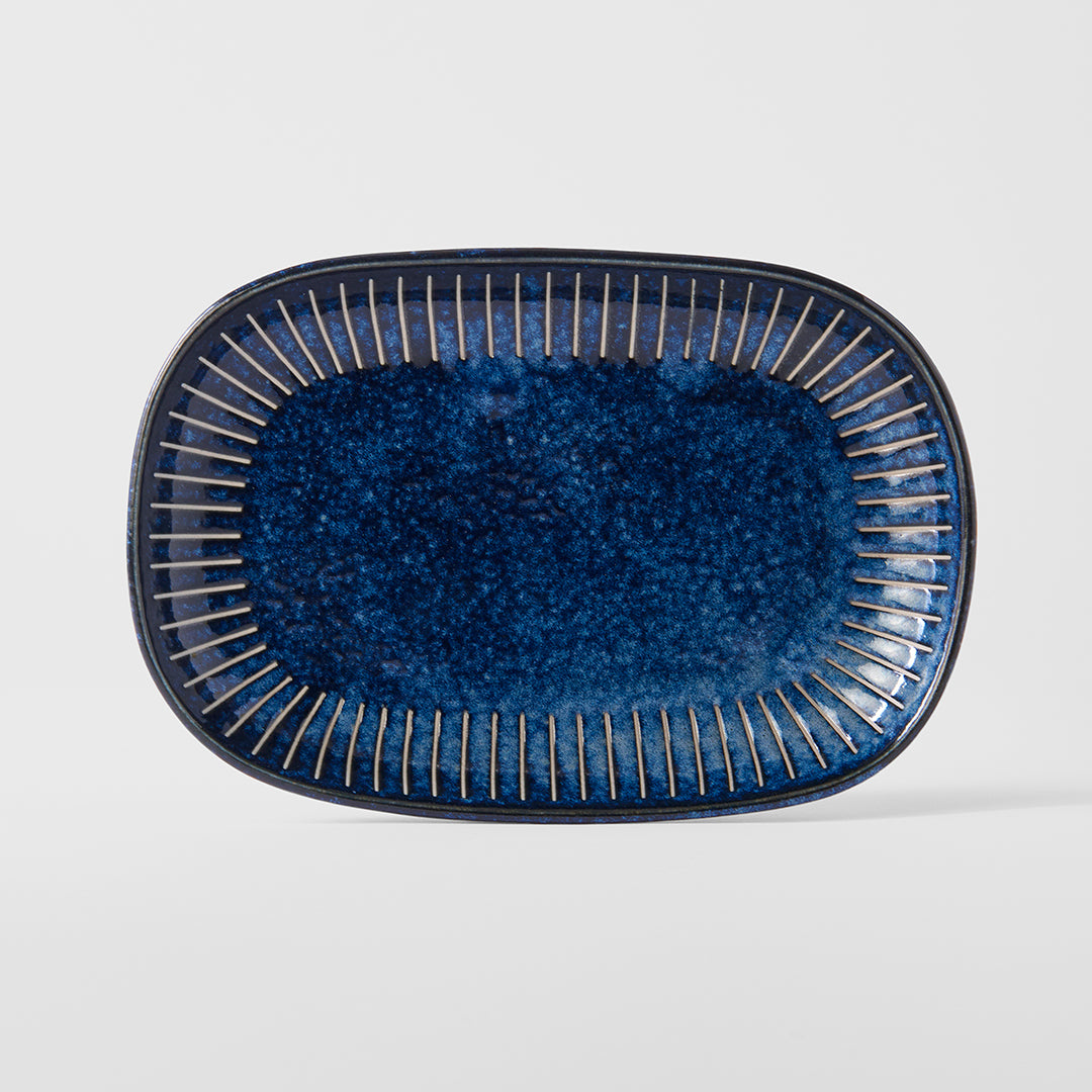 Plate Oval 19cm Ridged Indigo Glaze