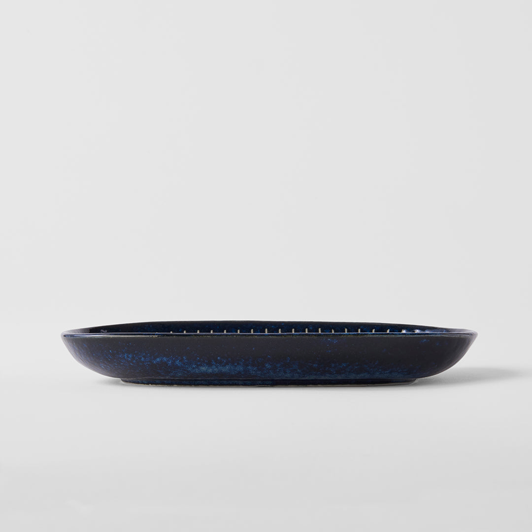 Plate Oval 19cm Ridged Indigo Glaze