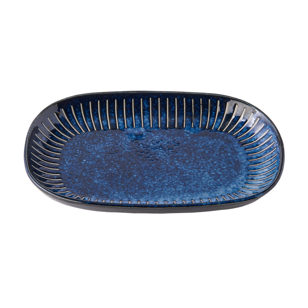 Plate Oval 19cm Ridged Indigo Glaze