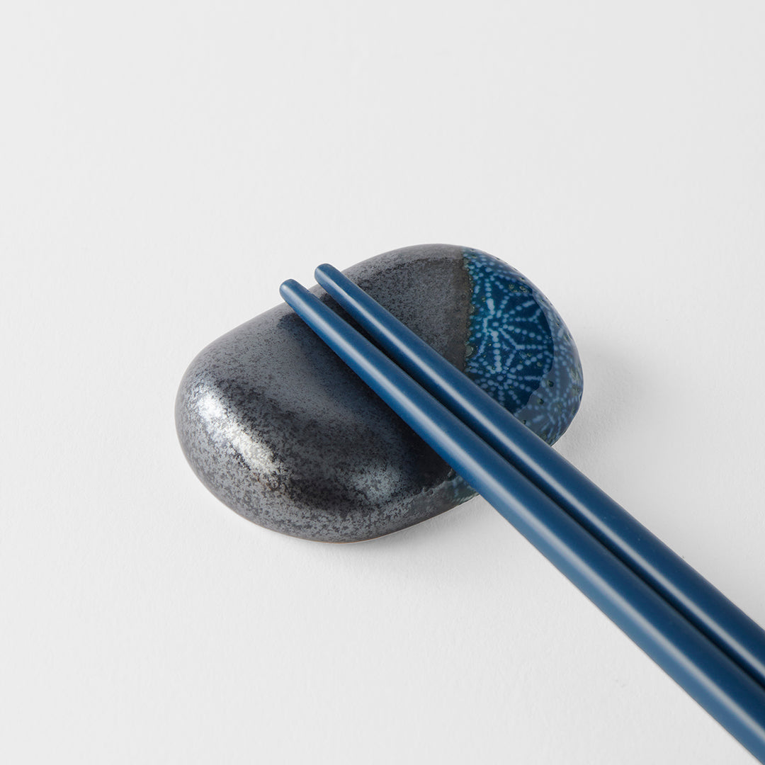 Chopsticks Rest Pebble Black with Blue Section