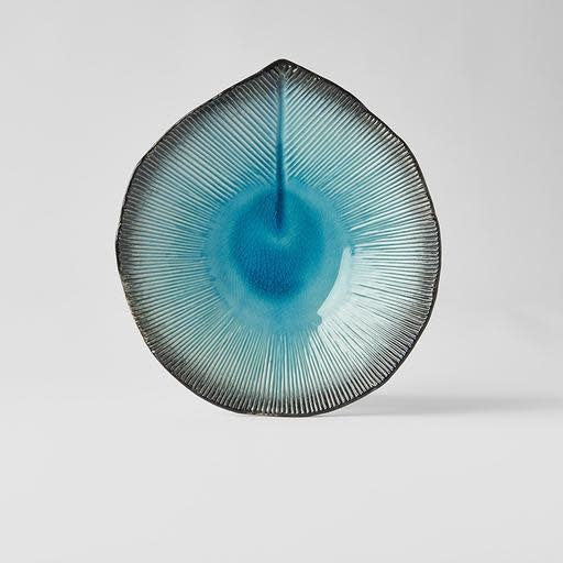 Bowl Leaf Shape 24cm Sky Blue Glaze