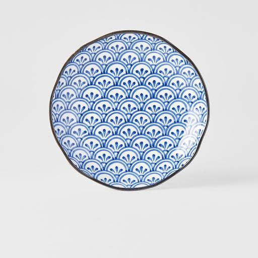 ceramic ikat pattern bowl indigo front view