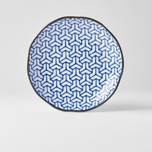 23cm ceramic dinner plate indigo herringbone pattern front view