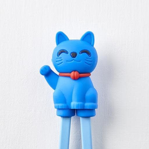 Maneki Trainer Chopsticks Lucky Cat in Blue