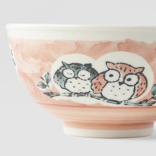 16cm ceramic kids bowl pink owl design close up owl detail
