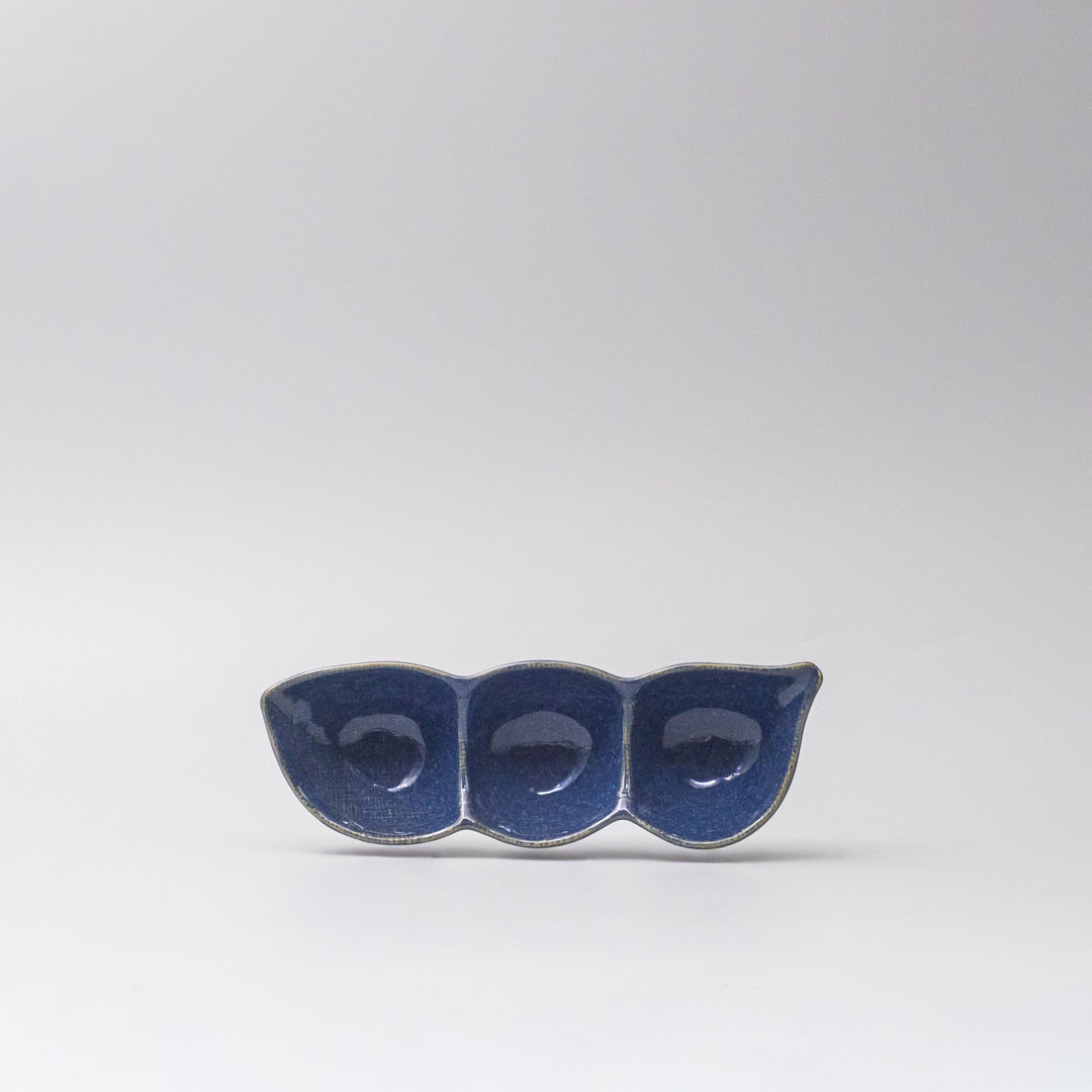 Edamame Triple Pod Dish 20cm Indigo Blue Glaze