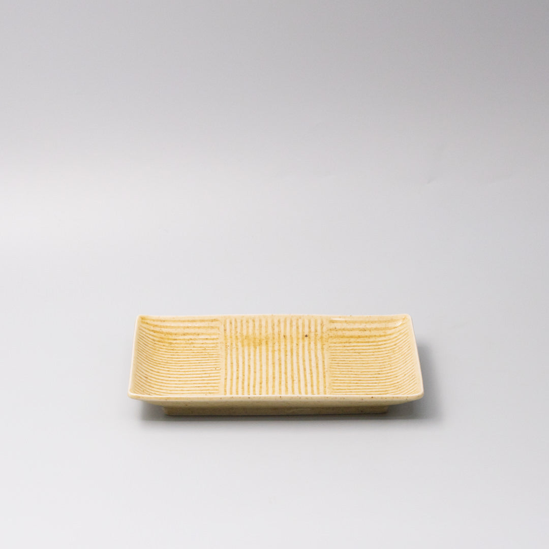 21cm rectangular ceramic plate biscuit glaze 45 degree angle ridged serving plate