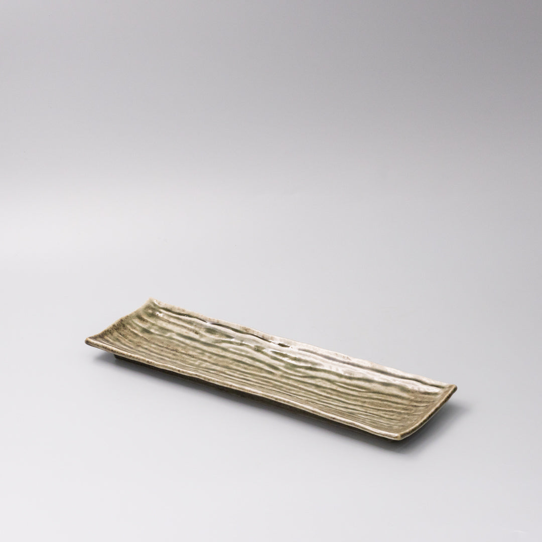 rectangular ceramic serving plate olive glaze 45 degree angle long sushi plate