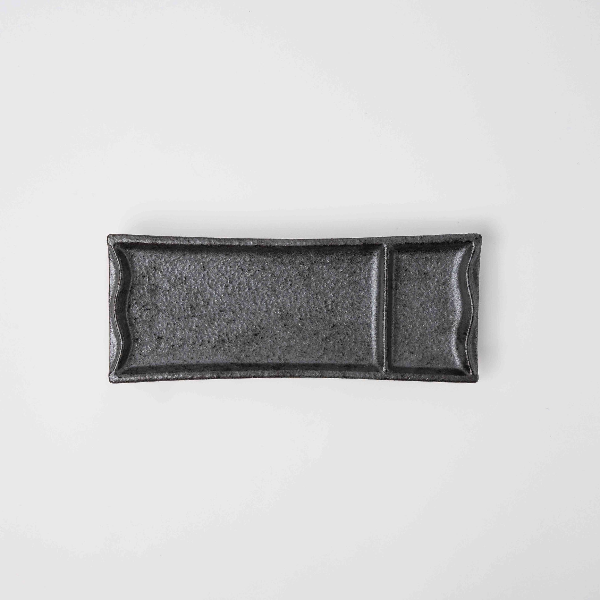 Sashimi Plate Inbuilt Sauce Dish 25cm Black Bamboo Glaze