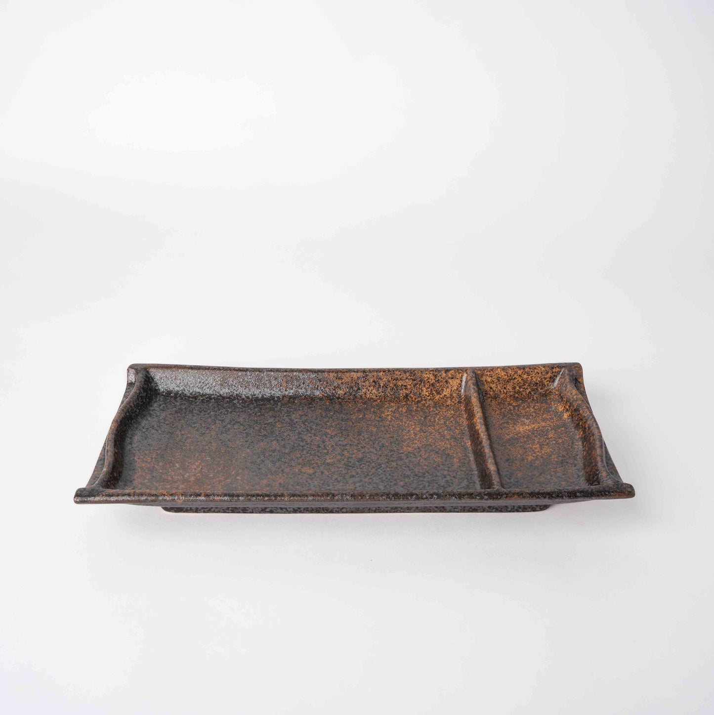 Mottled Earth Glaze / Sushi Plate Inbuilt Sauce Dish 21cm / 21D 2.6H