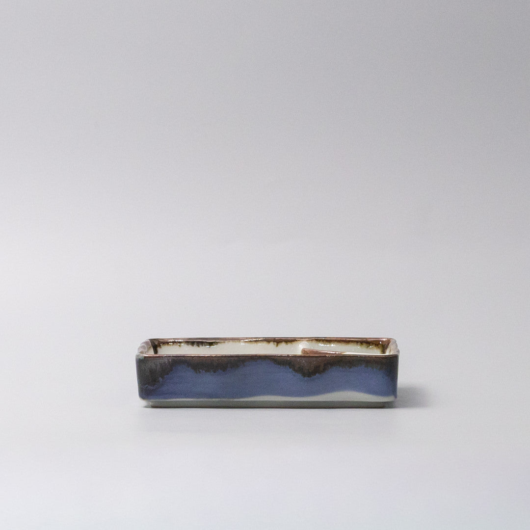 Sushi Plate Inbuilt Sauce Dish 15cm Tenmokku Edge Design