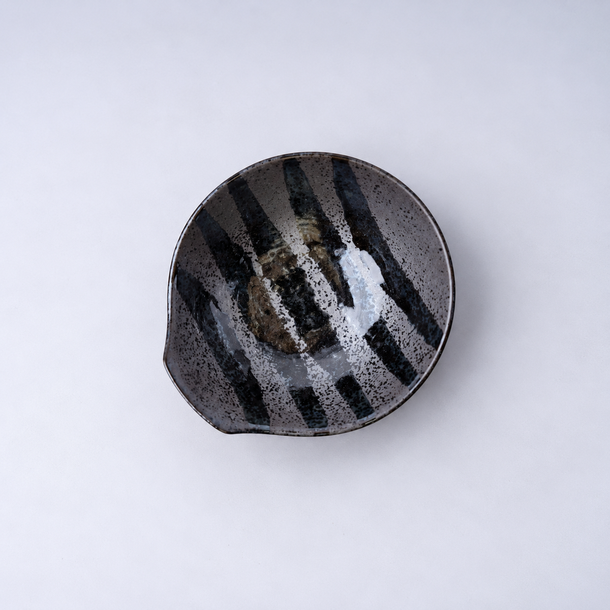 Bowl with Handle 13cm Black Stripes on Gunmetal Glaze