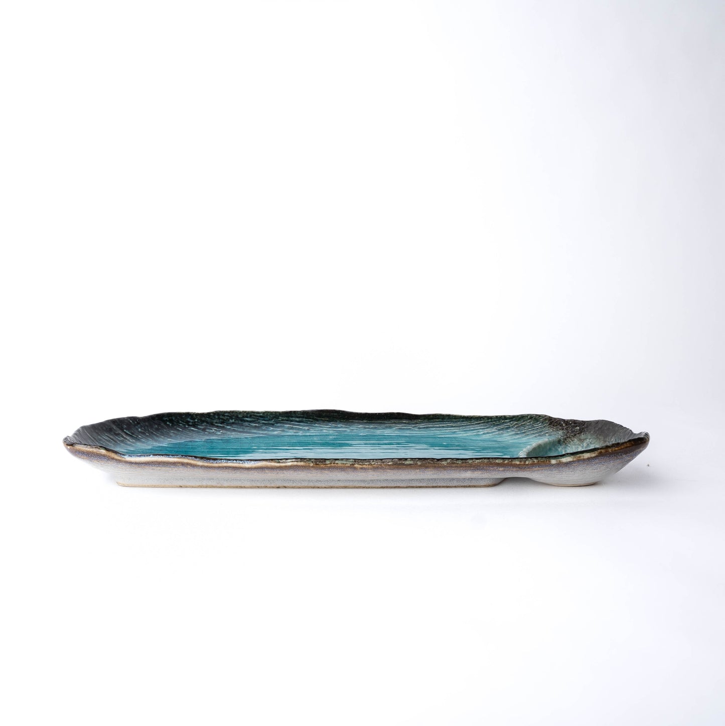 Organic Dumpling Plate 28cm Sky Blue Glaze