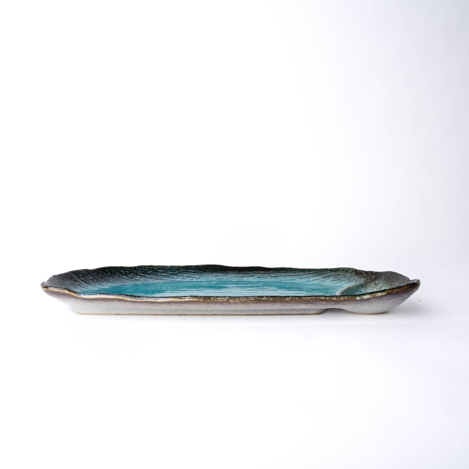 Organic Dumpling Plate 28cm Sky Blue Glaze