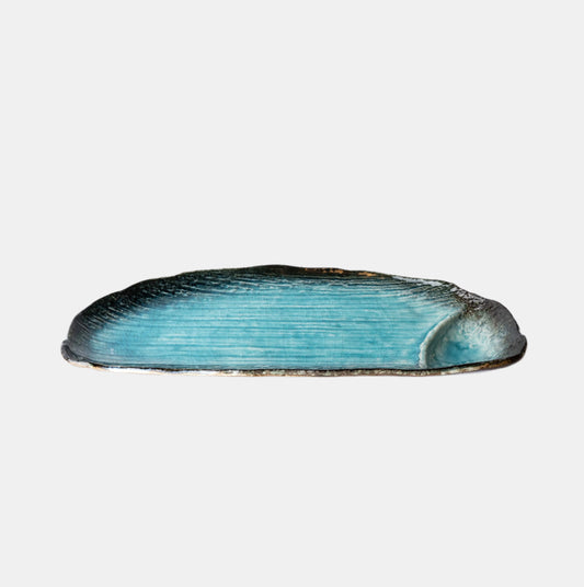 Organic Dumpling Plate 28cm Sky Blue Glaze