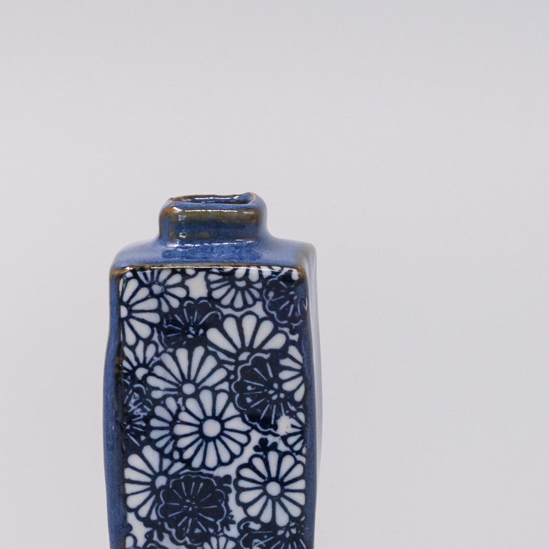Vase Oblong Indigo Chrysanthemum