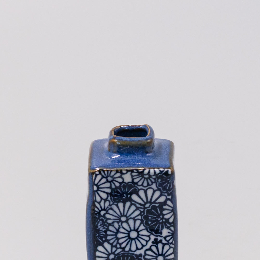 Vase Oblong Indigo Chrysanthemum